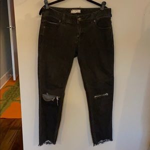 cropped black distressed free people skinny jeans